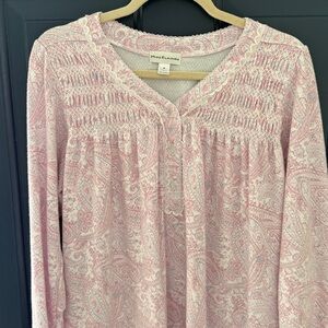 Miss Elaine Pink Paisley Long Sleeve Flannel Nightgown - Size Medium